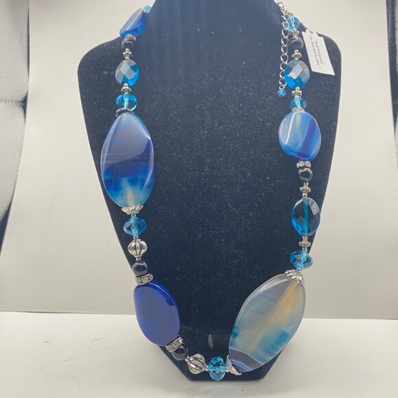 NWT Park Lane Cobalt Blue Agate Gemstone Necklace Silver Tone Box 20+2.5" Layer - Picture 10 of 13